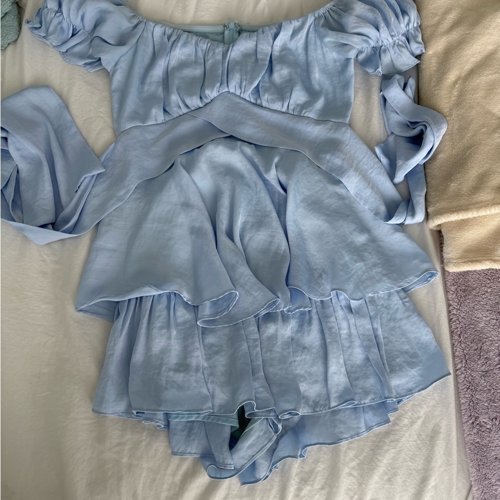 Angel Biba Blue Flutter Sleeve Ruffled Romper